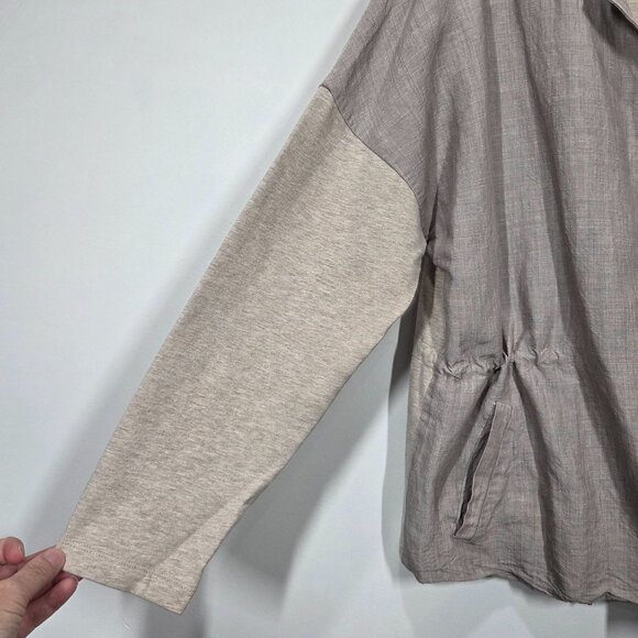 Lafayette 148 Jacket Medium Linen Blend Open Front Cinch Waist Neutral Lagenlook - Picture 3 of 8
